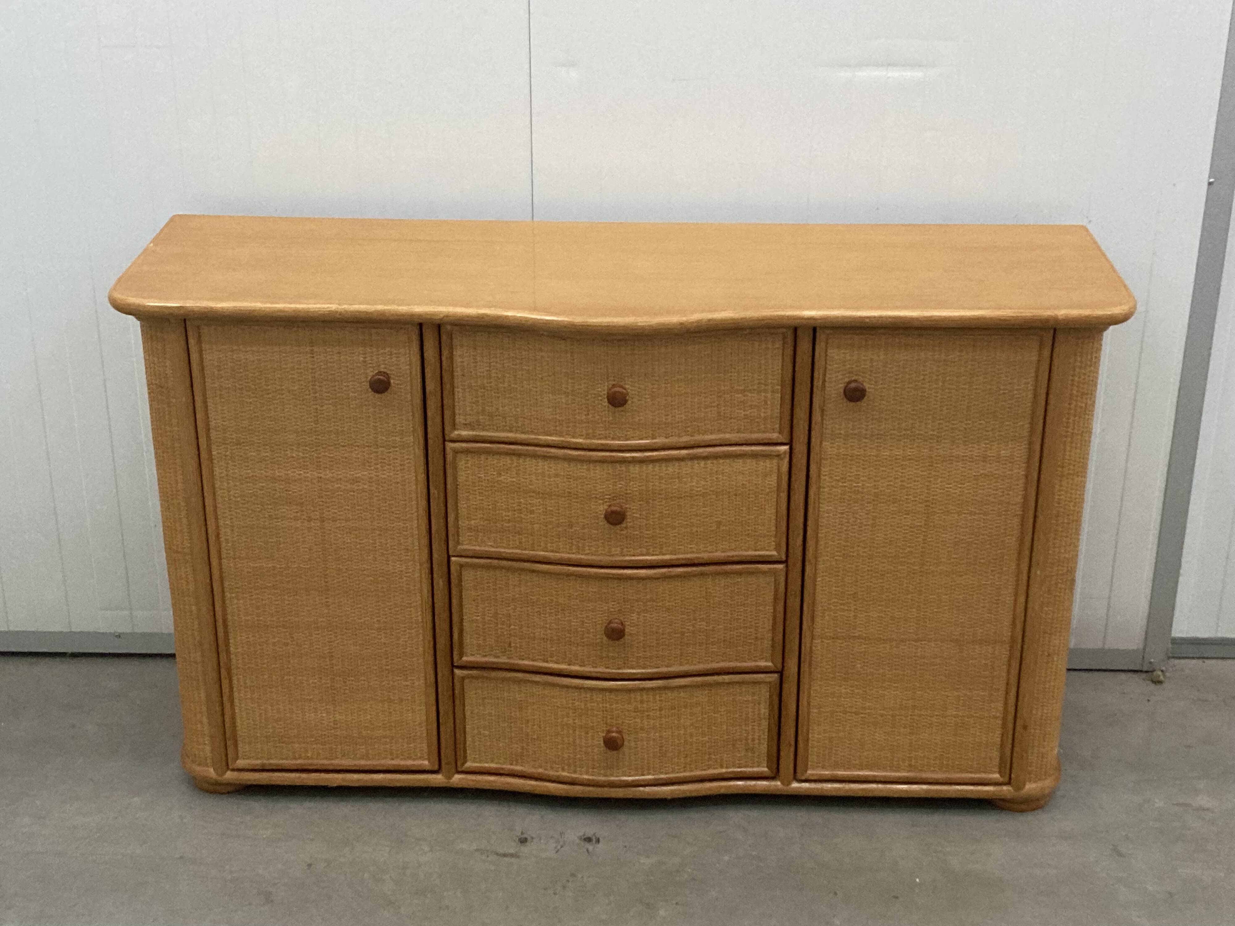 Vintage rattan sideboard with curved drawers, 1970s