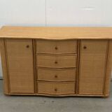 Vintage rattan sideboard with curved drawers, 1970s