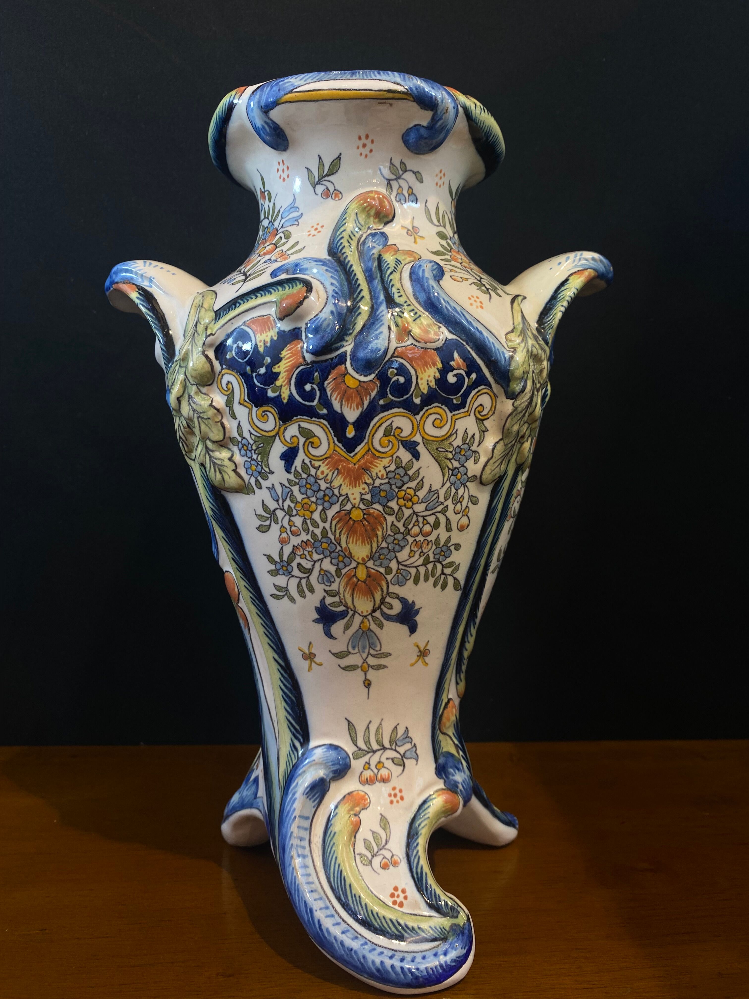 Pair of Desvres vases, signed Jules Verlingue, 1900