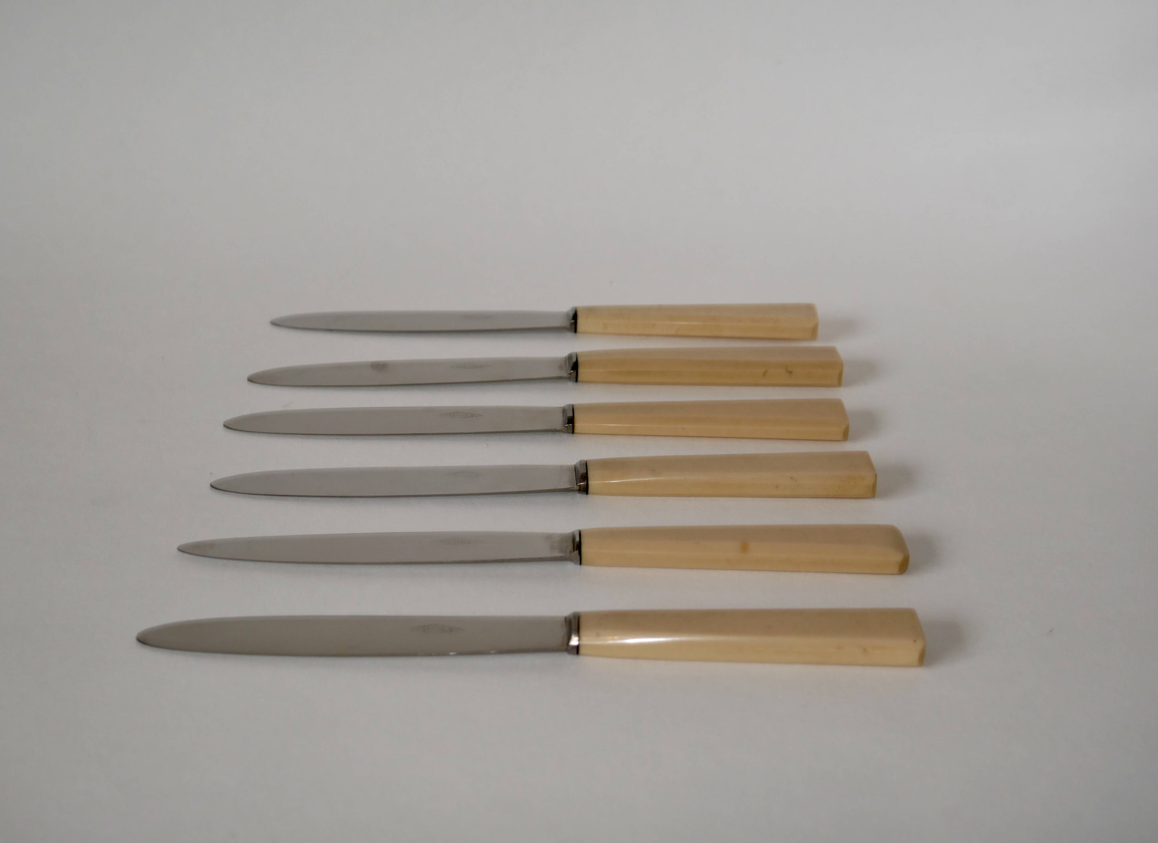 set of 6 beige bakelite knives 1960