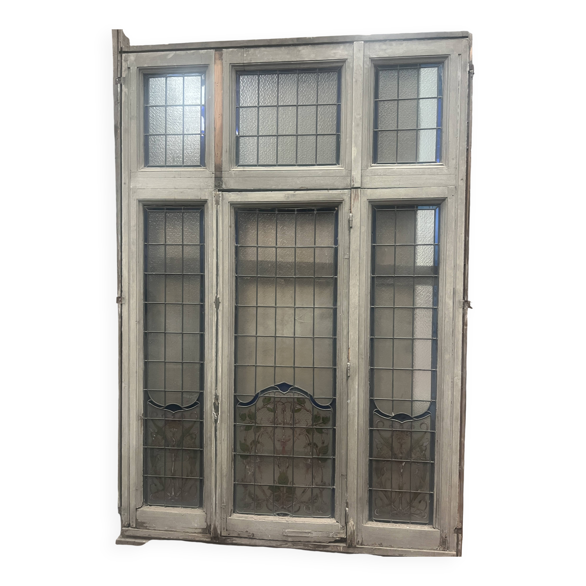 Art Deco stained glass transom window, circa 1900, 20th century