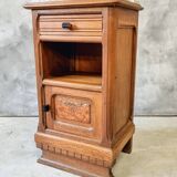 Antique Art Deco bedside table, oak entrance table with marble top