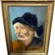 Oil painting on canvas portrait of a Chinese man in a black hat.