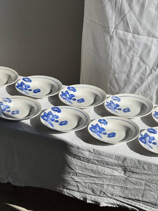 Lot de 14 assiettes creuses anciennes Moulin des Loups Hamage Modèle Edmond