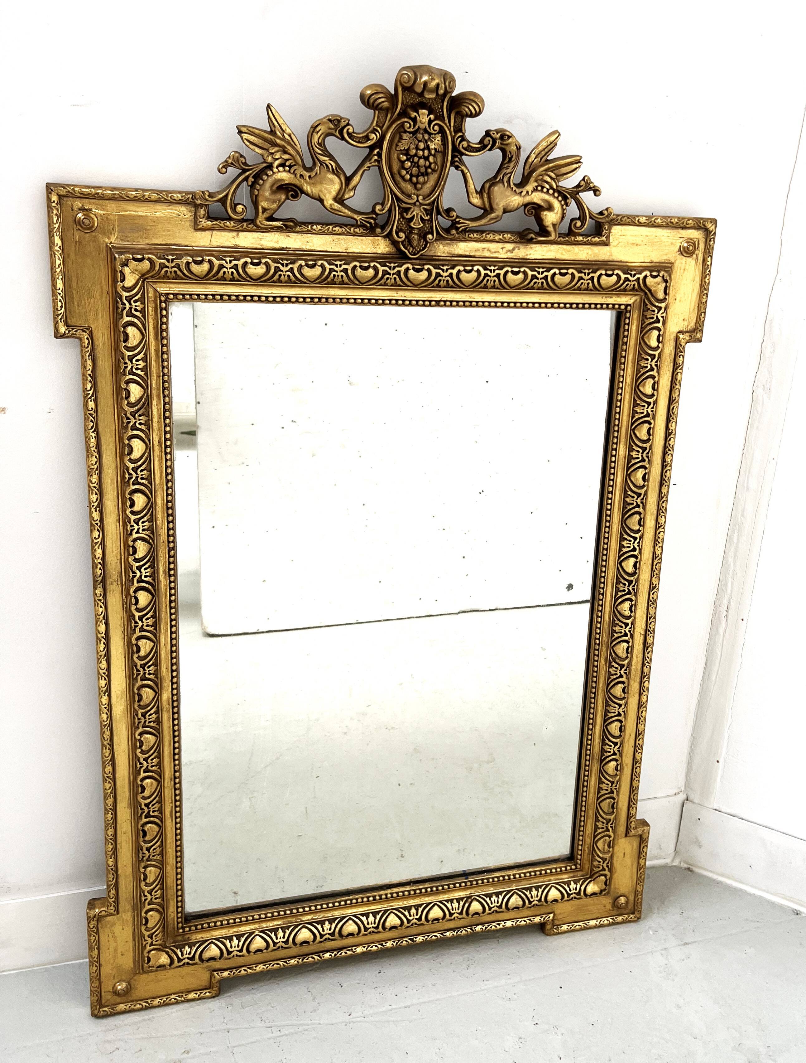 Louis XVI style mirror in wood and gilded stucco, 19th century