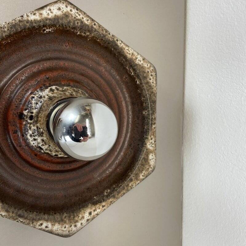 Modernist fat lava ceramic wall lamps by Pan Ceramics, Germany, 1970s, set of 2