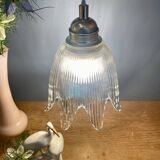 Vintage tulip flower pendant light in ribbed glass