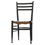 Vintage set of 8 Italian papercord black dining chairs, woven seat, 1950s