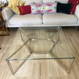 Vintage coffee table in glass and polished steel