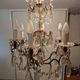 Brass chandelier with glass shaft, crystal tassel plates and daggers - 6 lights