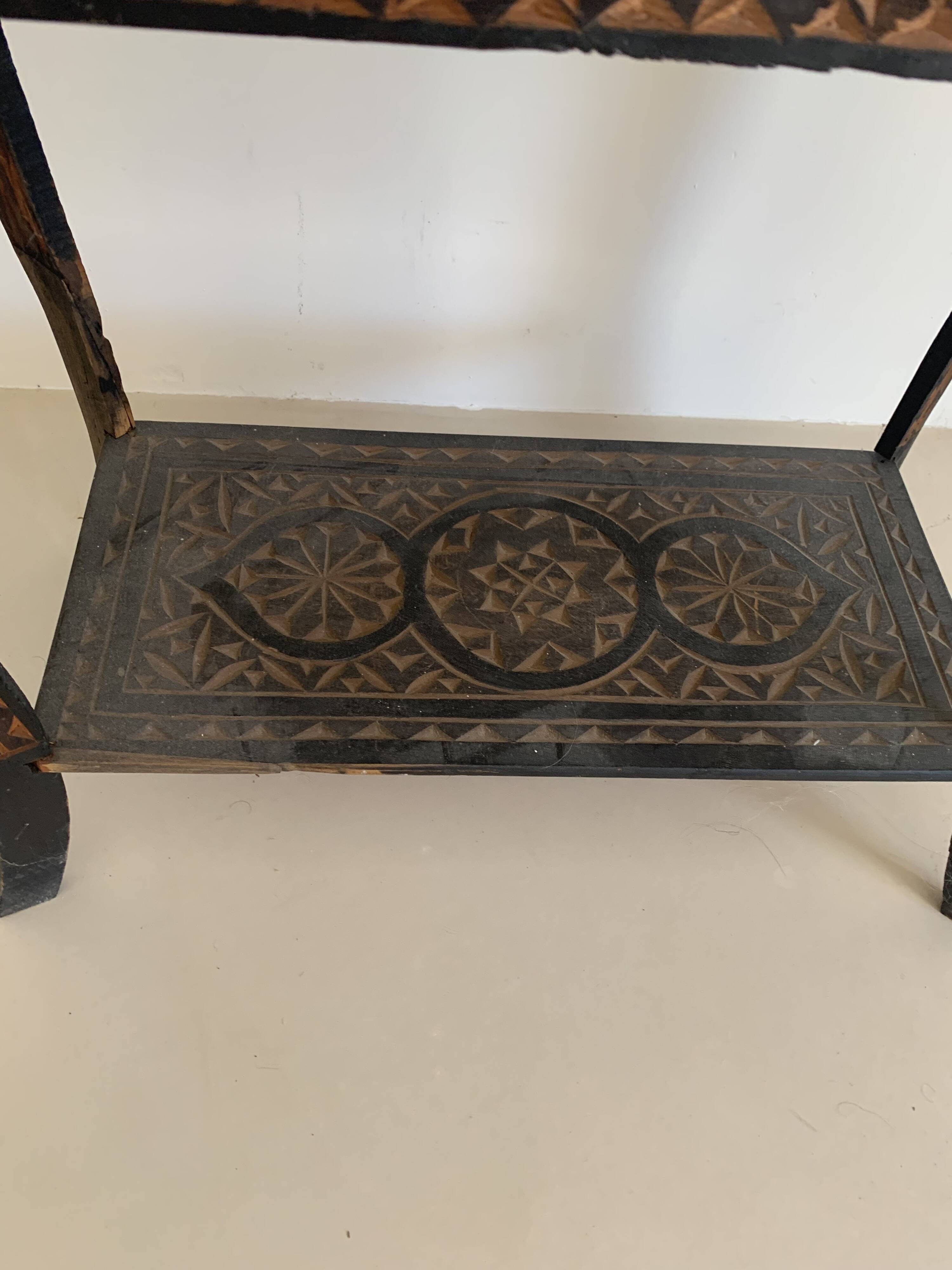 Guéridon vintage 1970 artisanat fait main miroir oriental - 60 x 30 cm