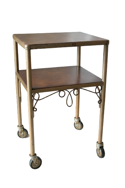 Vintage 50s wooden and metal rolling side table