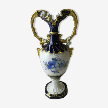 Ancient vase / amphora, blue flowers decoration, Royal Dux, Czechoslovakia Bohemia