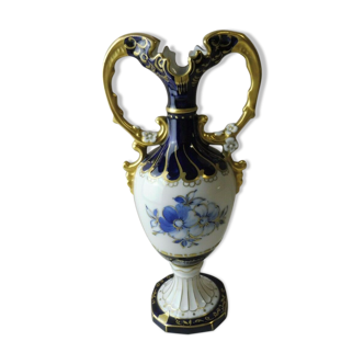 Vase amphore décor fleurs bleues Royal Dux, Czechoslovakia Bohemia