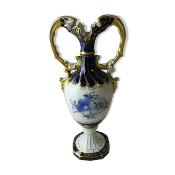 Vase amphore décor fleurs bleues Royal Dux, Czechoslovakia Bohemia