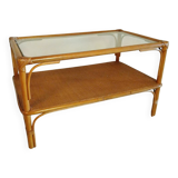 Glass and rattan coffee table