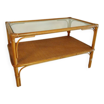 Glass and rattan coffee table