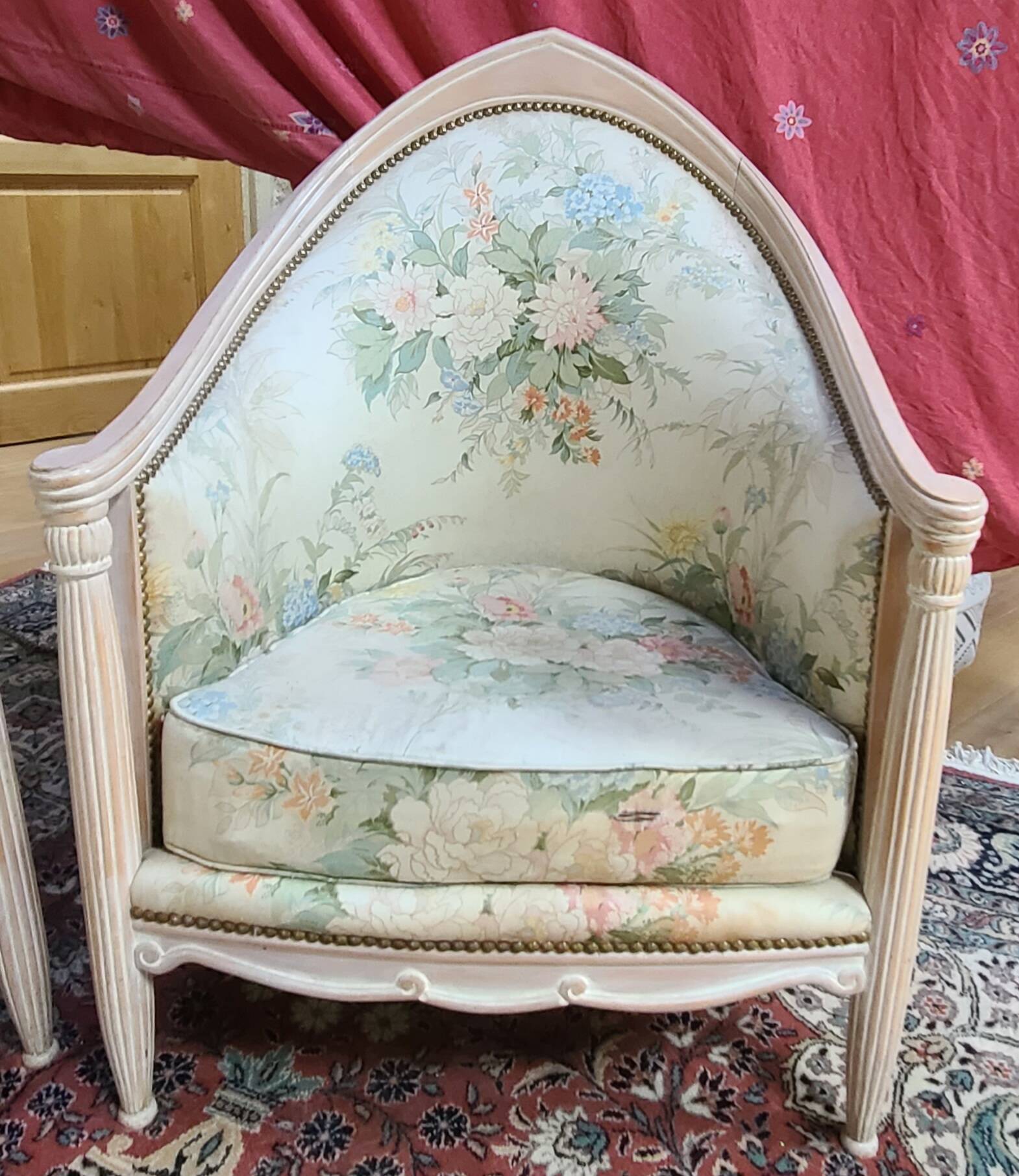 Salon 3 pièces style Louis XVI — canapé + 2 fauteuils — bois laqué