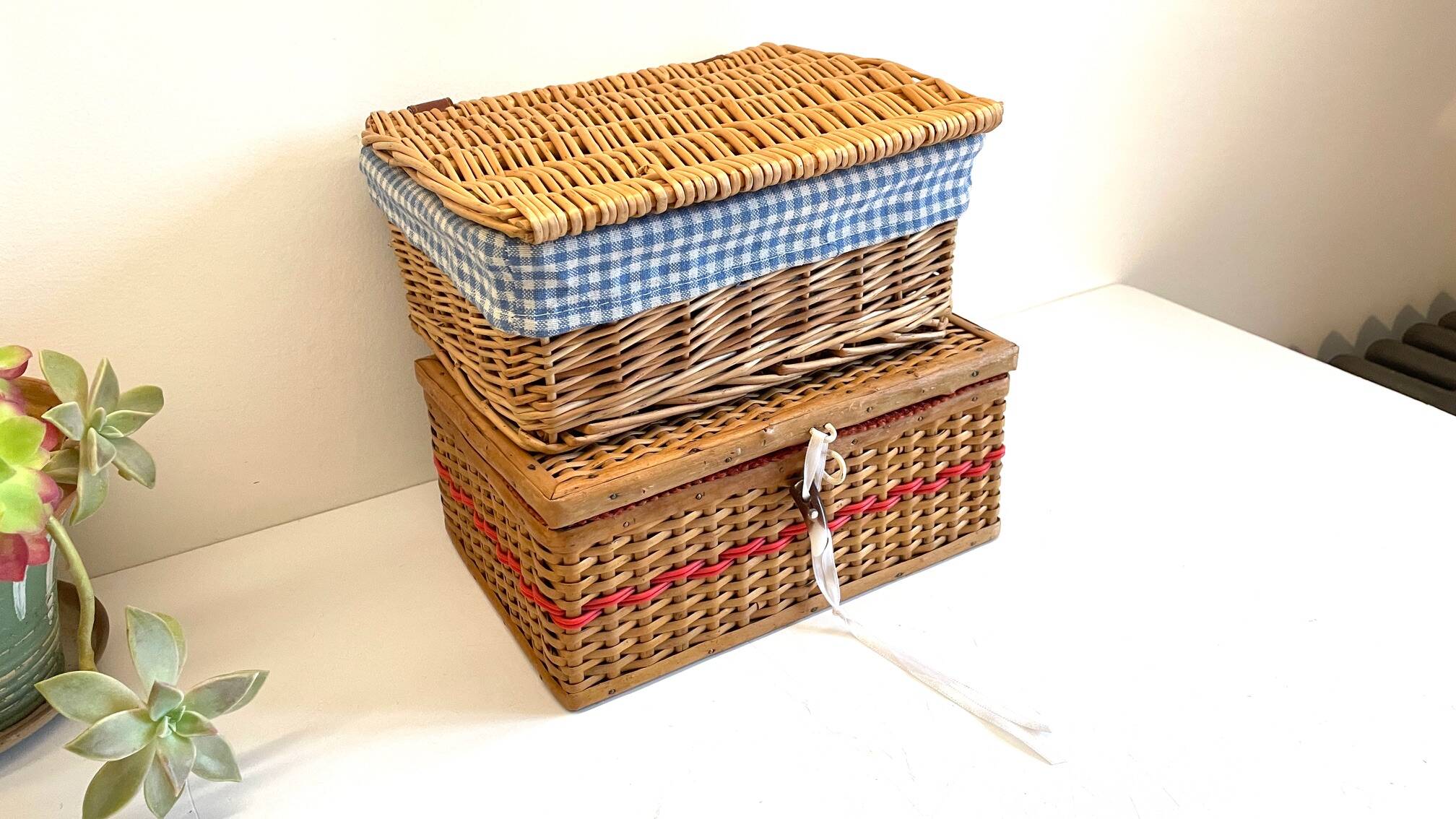 2 chanel boxes in vintage rattan