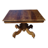 Ancienne table carrée en noyer avec pied central