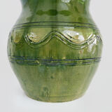 Vase, cache pot vintage en terre cuite vernissée vert. Style Anduze