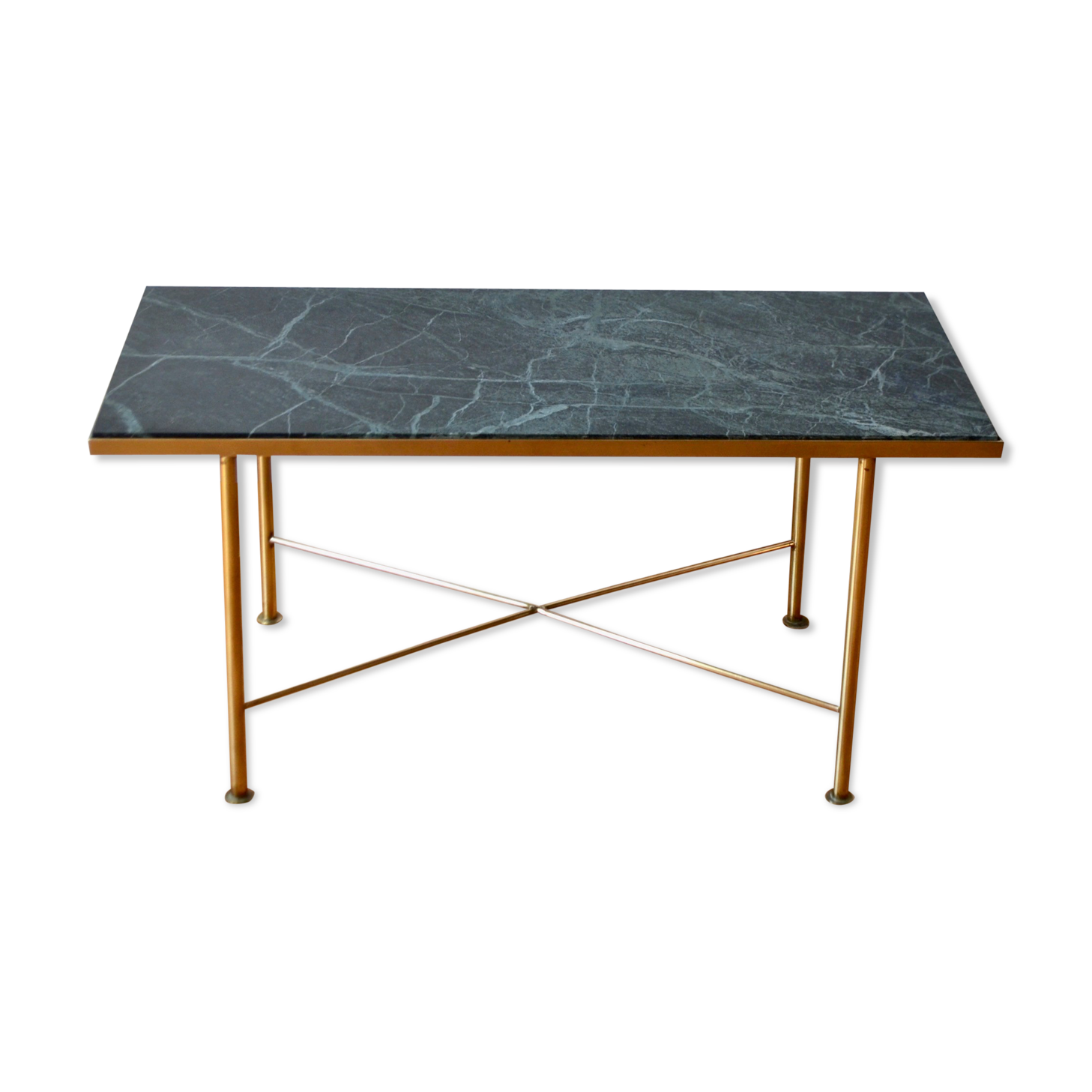 Italian green marble and brass coffee table 1950