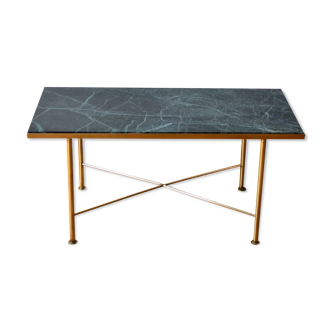 Table basse en marbre vert et en laiton italien 1950