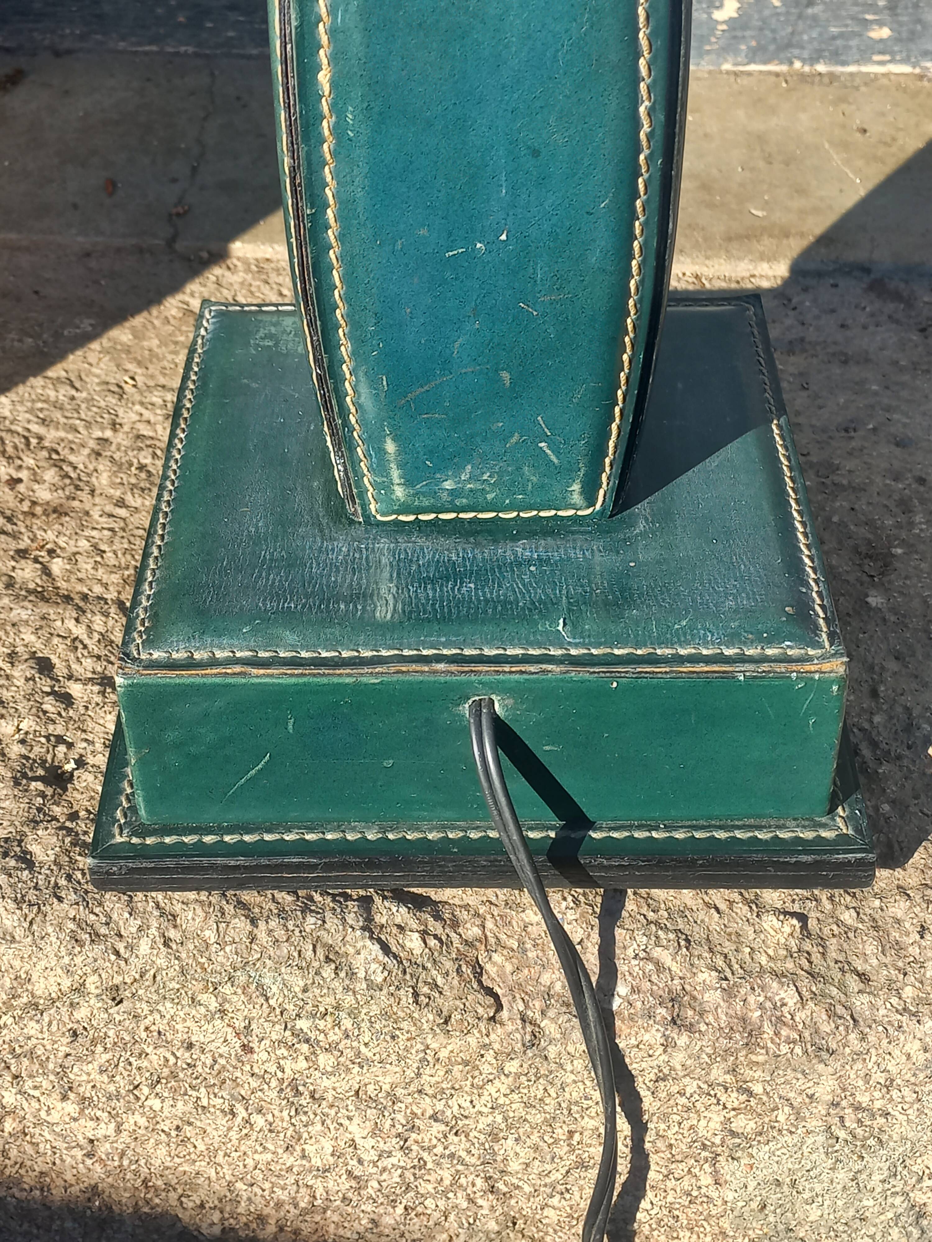 Vintage leather desk lamp with saddle stitching from the 1960s.