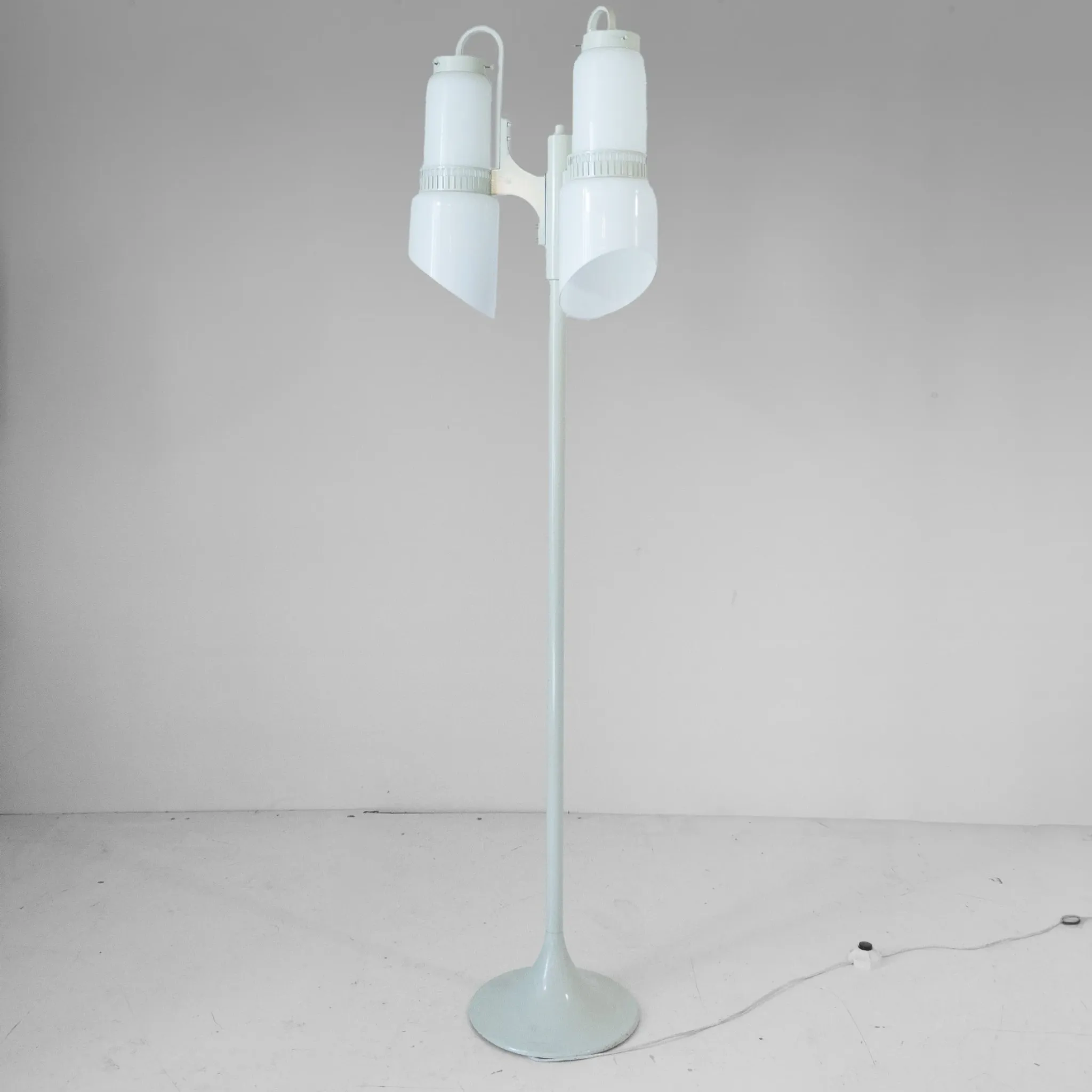 Vintage Vistosi Sytle Space Age Floor Lamp, Iron & Opaline Glass, 1970s