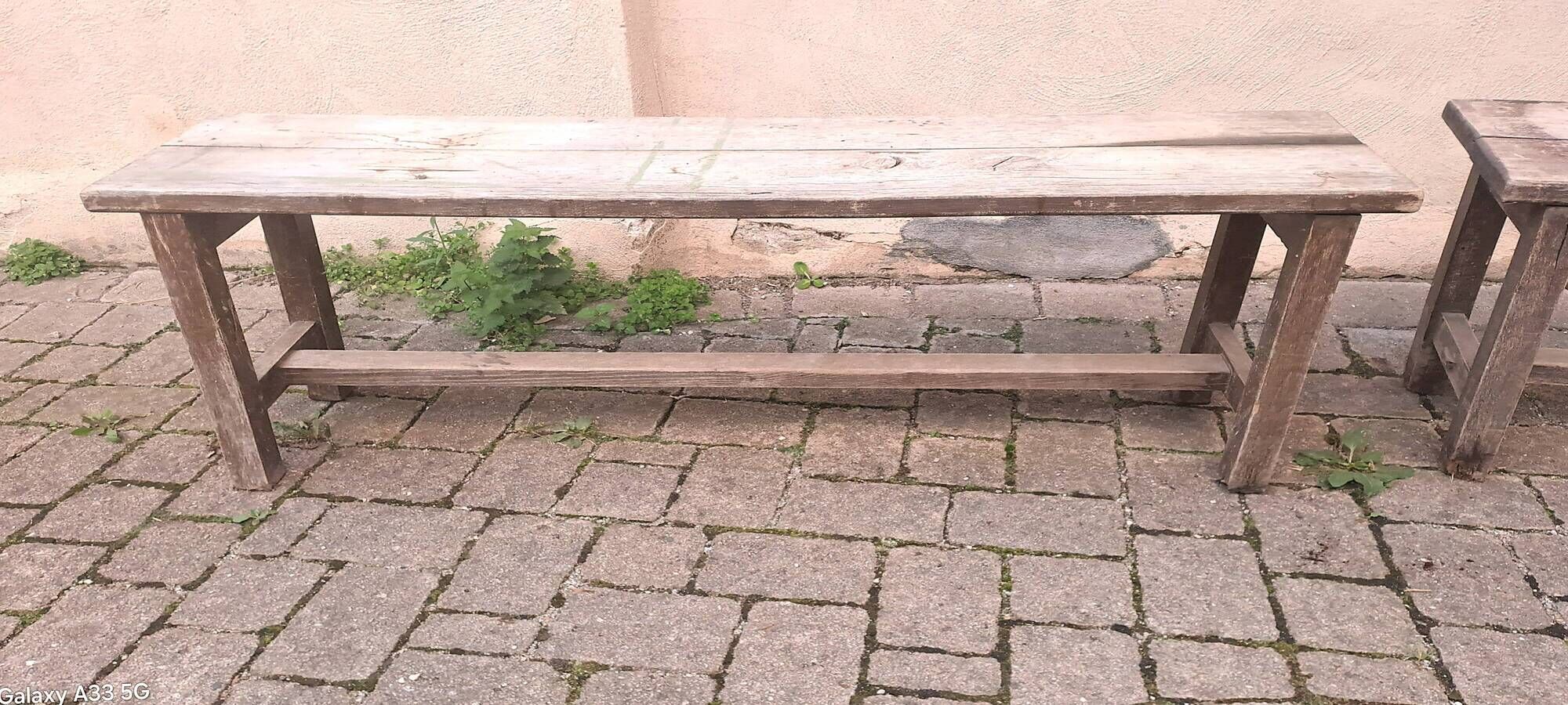 Pair of solid raw wood benches XIX