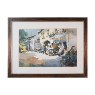 Pere ROS - Impressionist Watercolor Sketch - A Man and His Cart