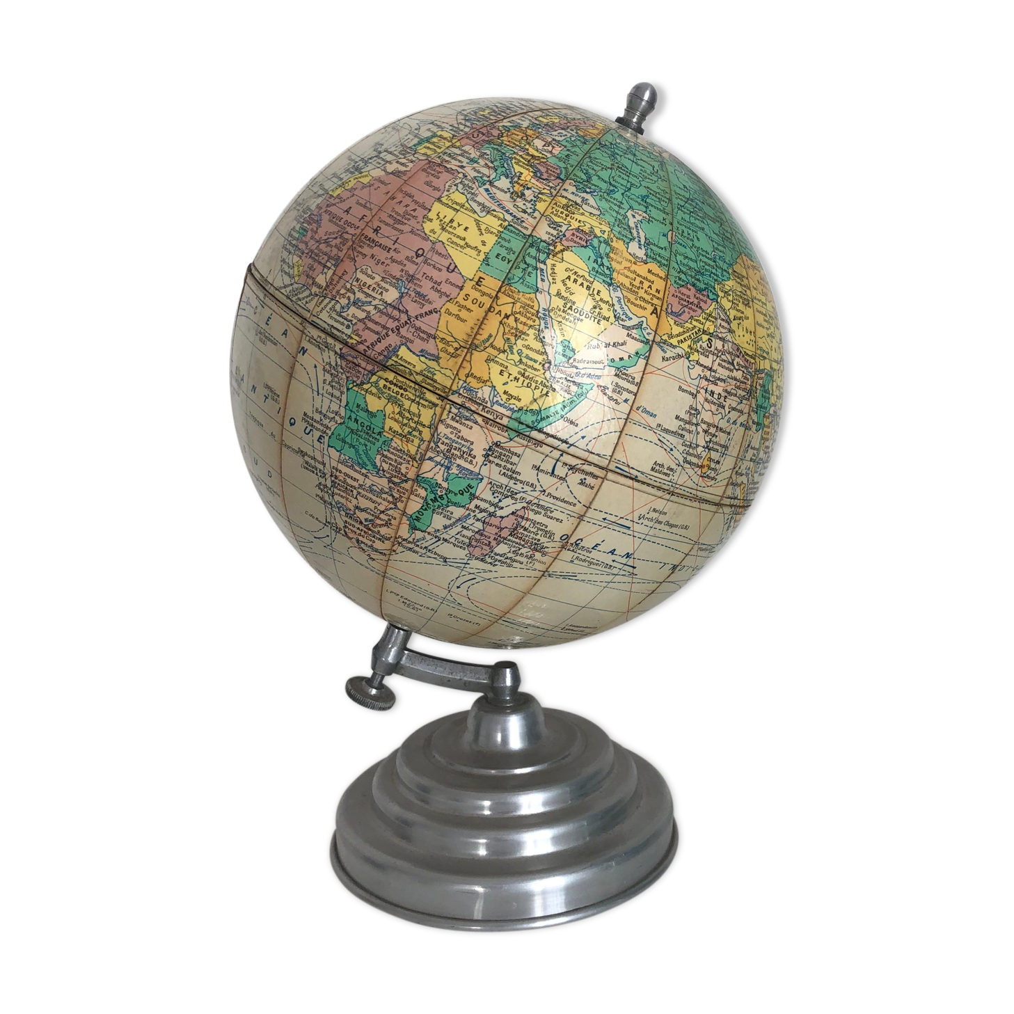 Vintage Globe 1950 Earth Girard Barrère Cream - 28 cm