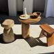 Side table in solid suar with a circular top, column base H51.5 D50.