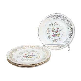Lot of 4 plates with golden white dessert making FD Chauvigny Limoges