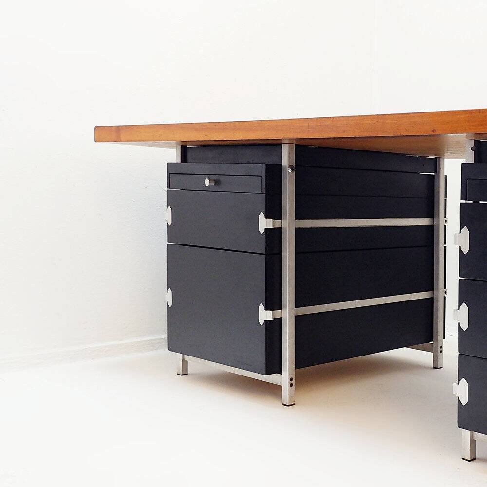 Boomerang desk with 2 drawer units Bergwood and wooden top - 1970s