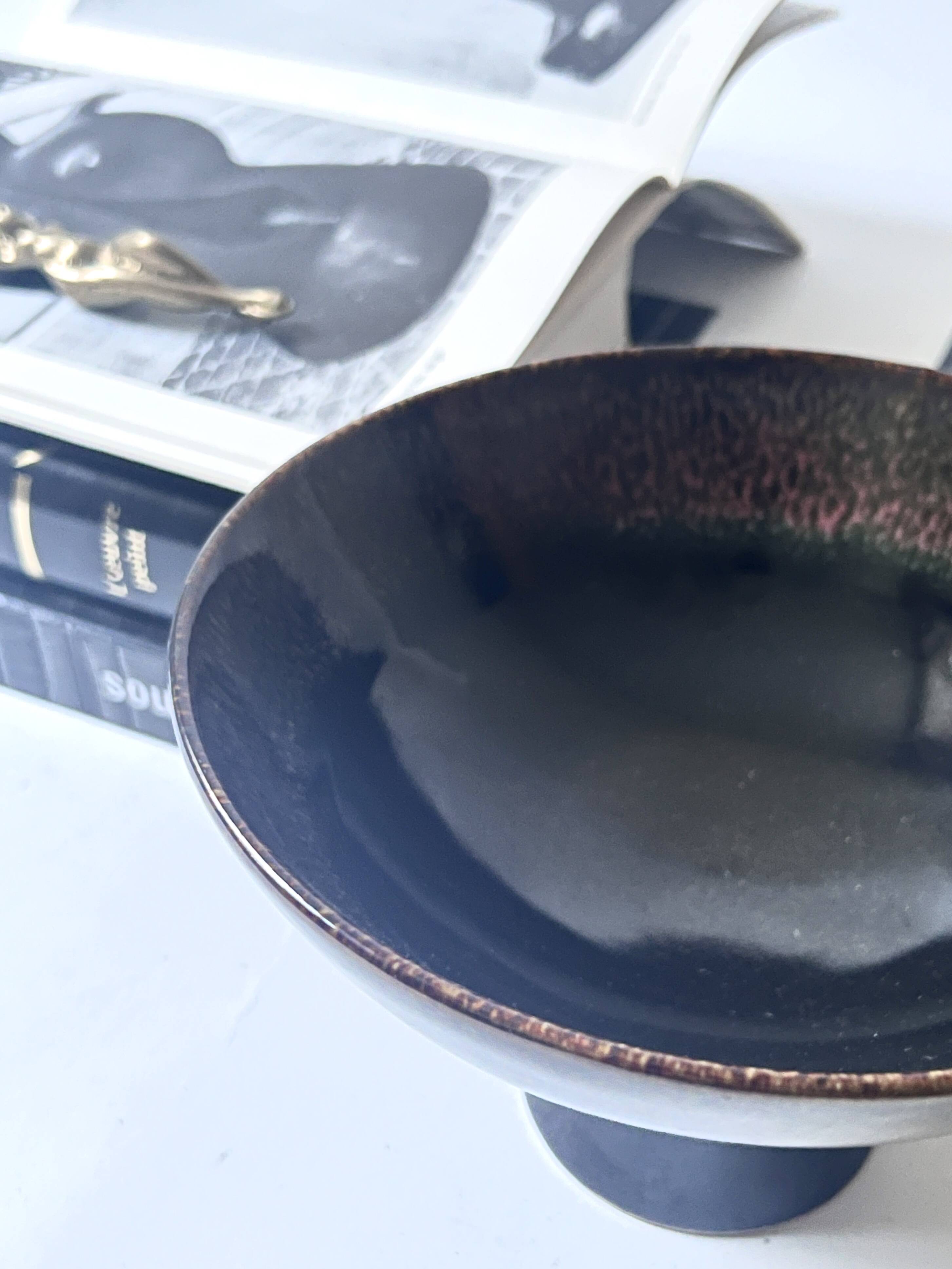 Footed ceramic glazed catchall, French design circa 1970.