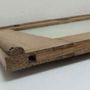 Miroir bois patiné glace biseautée vintage 76 cm x 96 cm
