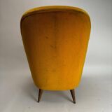 Mid-Century Italian Velvet Armchair in the style of Gio Ponti Style, 1950s