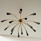 Old spider chandelier Italian metal, vintage Sputnik lamp 15 lights