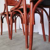 Vintage Italian Bistro Chairs - 1980s Reddish Wood, Brown Fabric - Set of 4