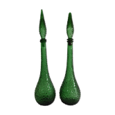 Pair of Italian decanters in molded glass Empoli of the years 60