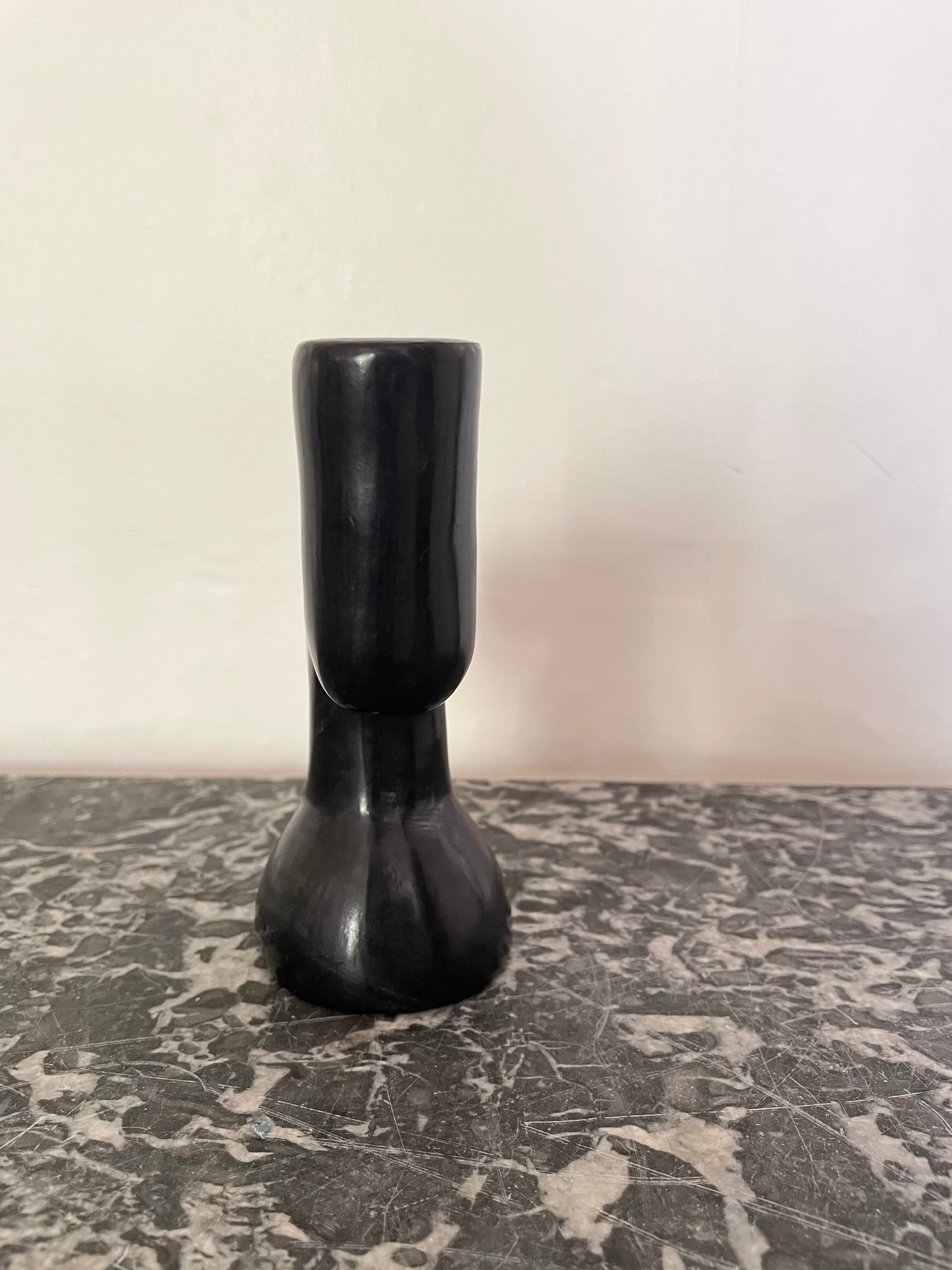 Black clay candle holder