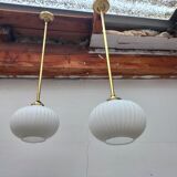 Pair brass and glass chandeliers
