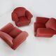 Set of 3 French Art Deco Red velvet Upholstered Armchairs, 1930s