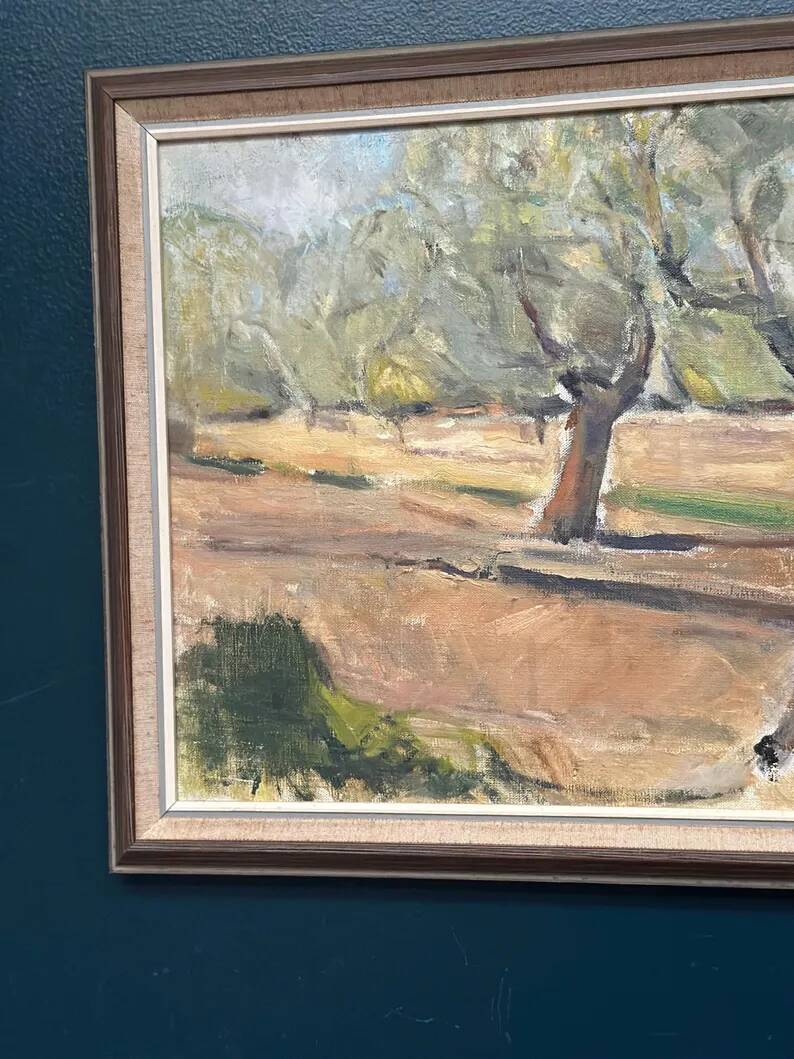 Original Swedish Oil on Canvas – "Olive Trees" by Bruno Fagerlund – Signed – Vintage and Framed – 57 × 38 cm (22.4" × 15")