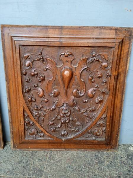 2 carved walnut woodwork panels early 20th century
