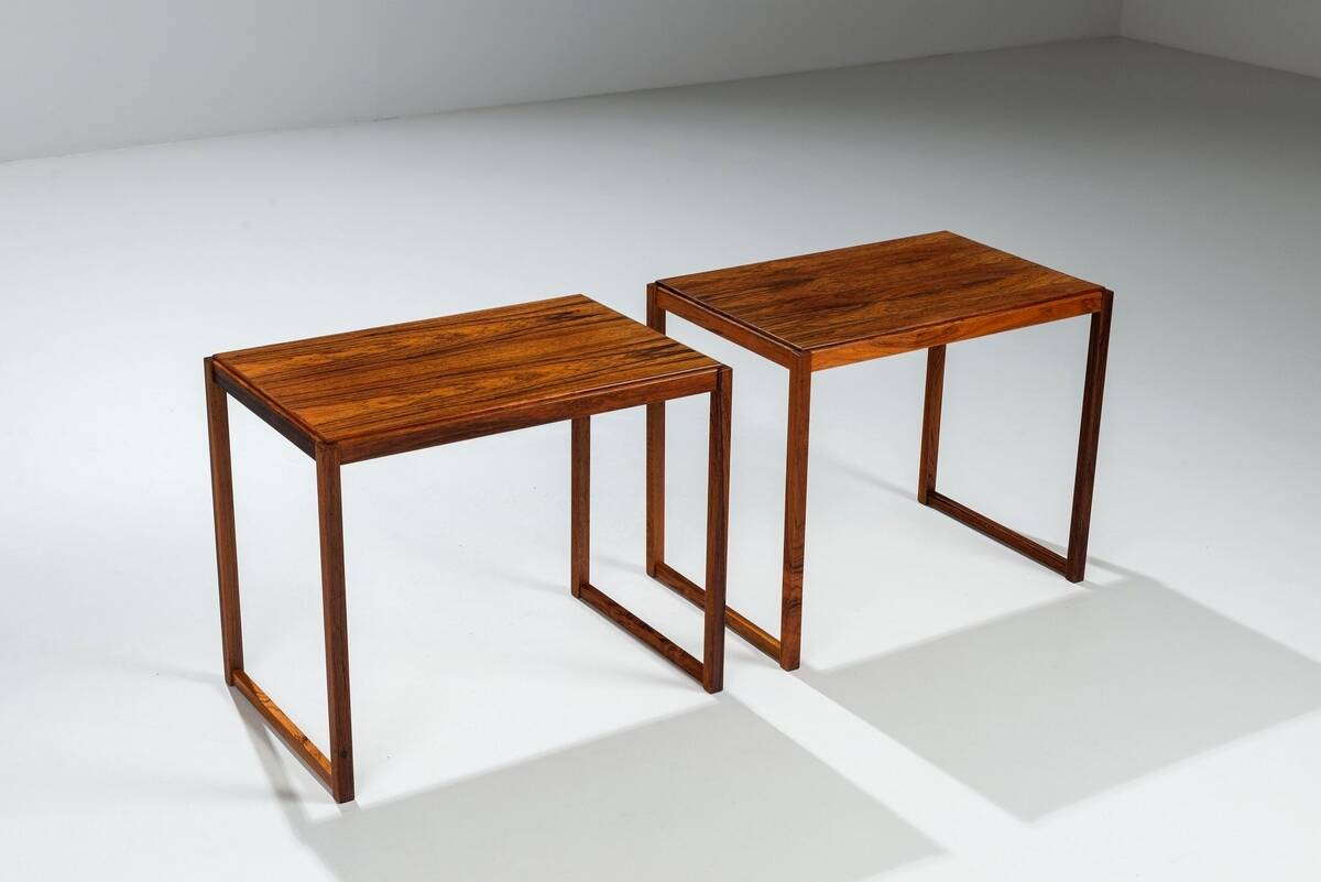 Sled legged pair of rosewood side tables mid-century Denmark 1960