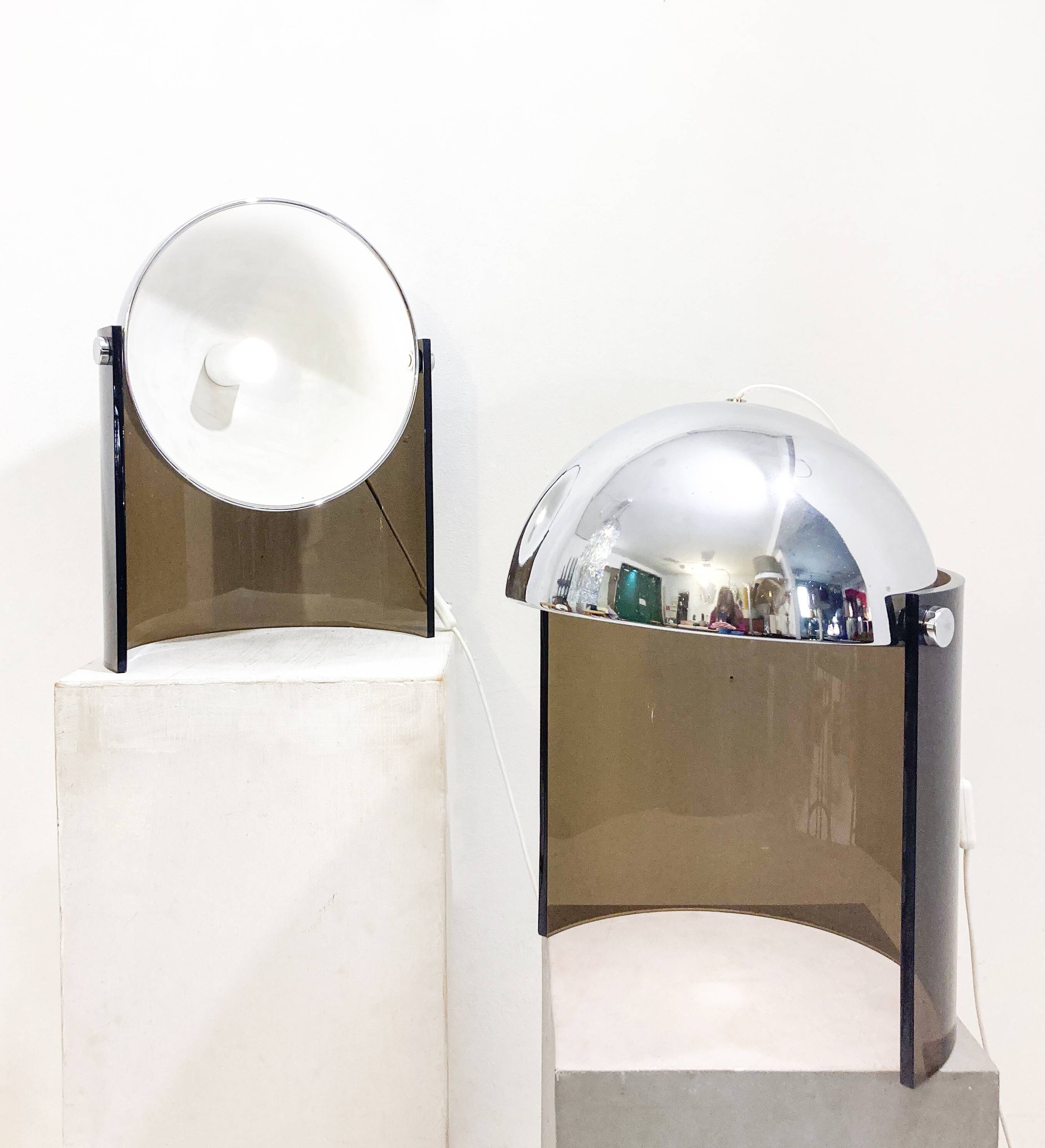 Mid-Century Modern Pair of Chrome and Plexiglass, 1970s