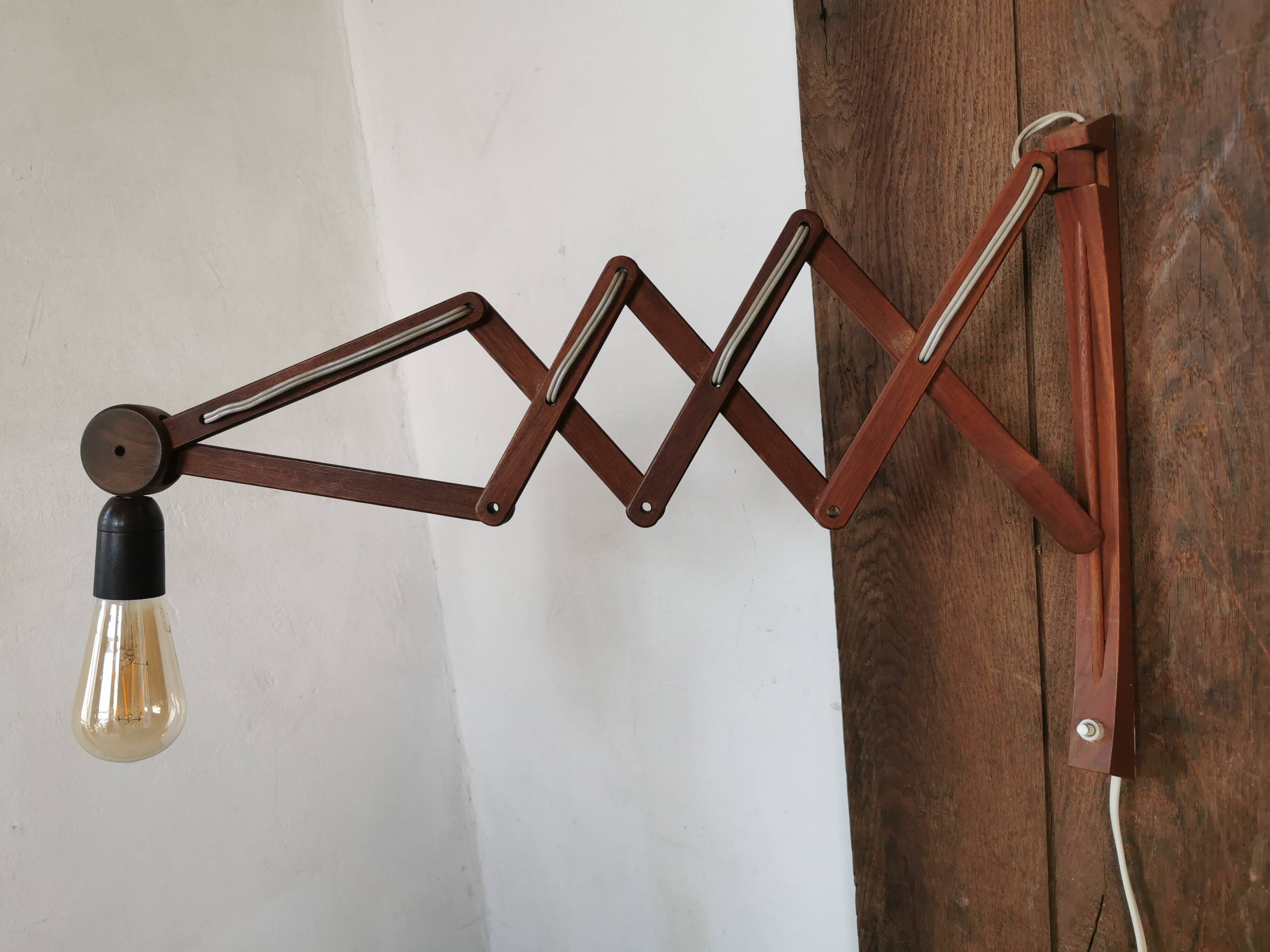 Danish teak scissor wall light circa 1960