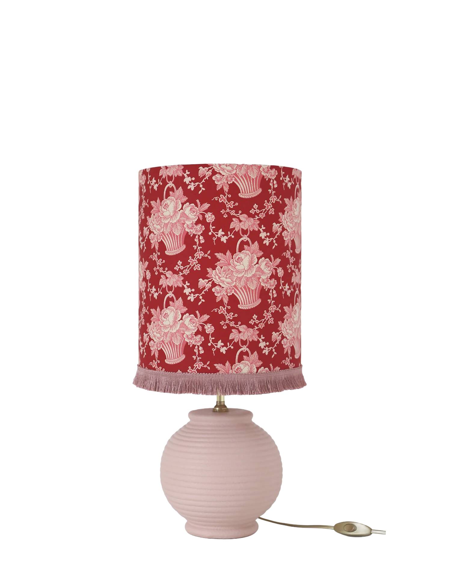 Recycled vintage lamp — Pink ceramic base and red fabric shade